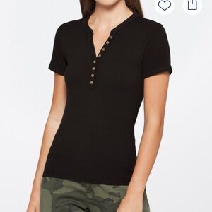 Market & Spruce Black Short Sleeve Ribbed Top